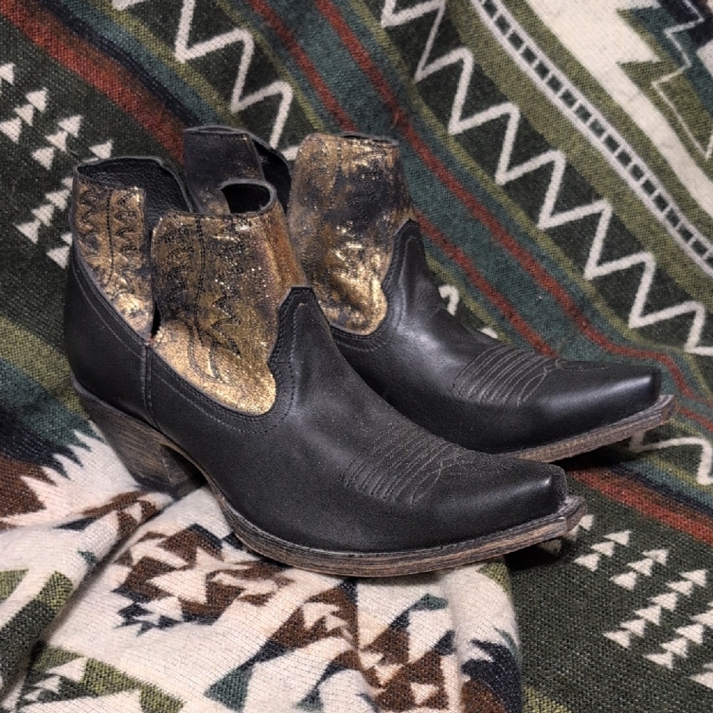 Black and Gold Western Ankle Boots